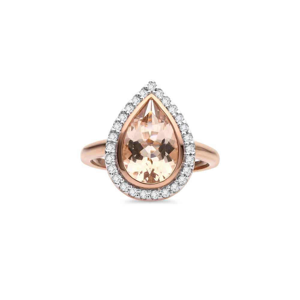 Morganite & Diamond Pear Cut Ring