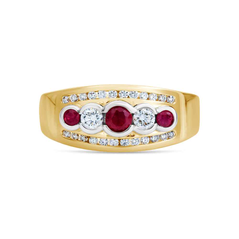 Ruby & Diamond Semi Bezel & Channel Set Ring - Two Tone