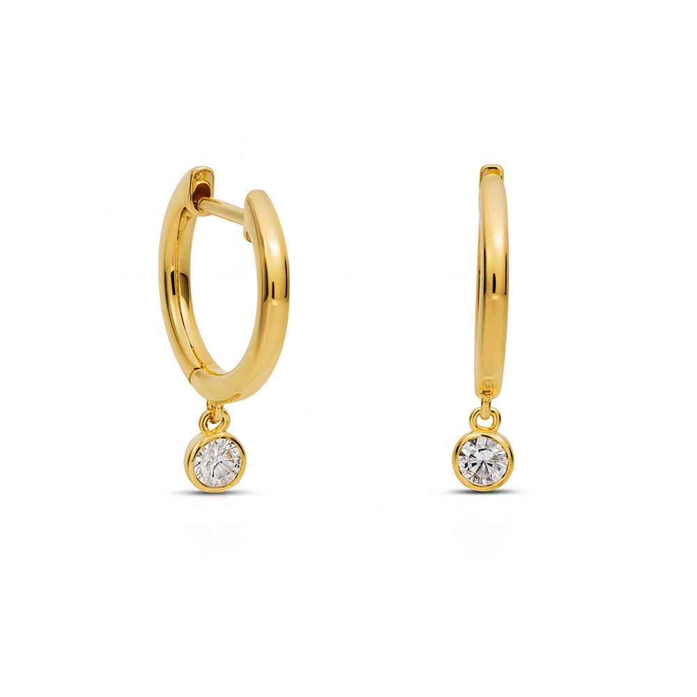 Bezel Set Diamond Huggie Earrings - Yellow Gold