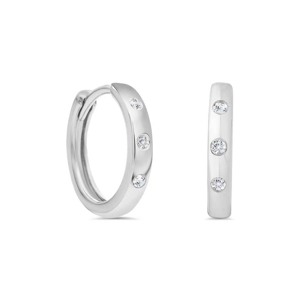 Flush Set White Gold Diamond Huggie Earrings