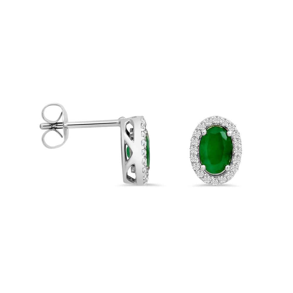 Emerald & Diamond Stud Earrings - White Gold