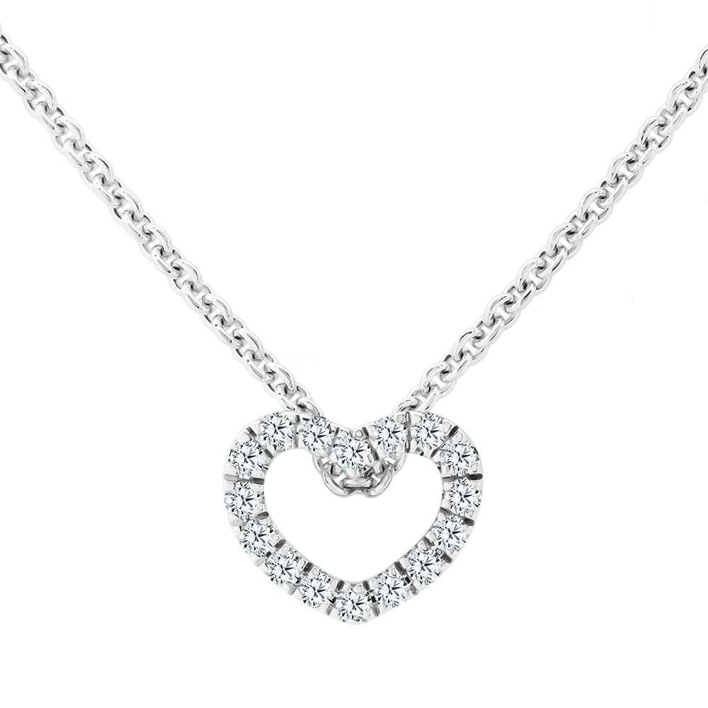 Claw Set Diamond Heart Pendant Necklace With 9ct White Gold Chain