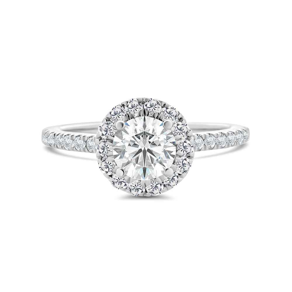 Round Brilliant Cut Halo Lab Grown Diamond Ring with Shoulder Stones 1.16ct TDW - Watsons Jewellers
