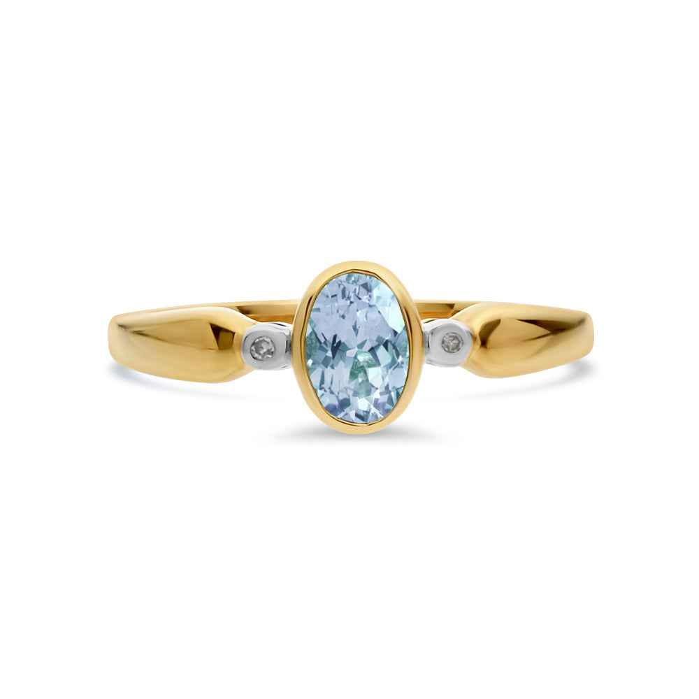Aquamarine & Diamond Bezel Set Ring