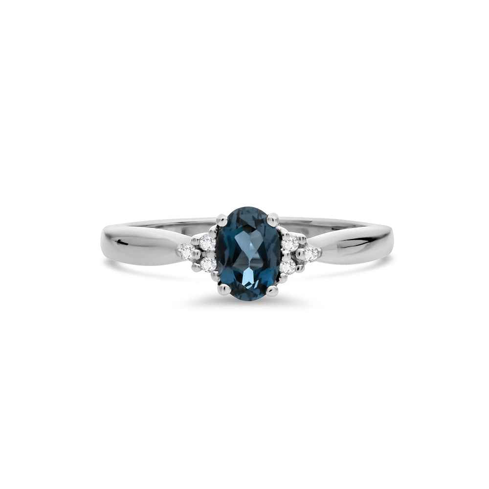 9CT WG LONDON BLUE TOPAZ & DIAMOND RING