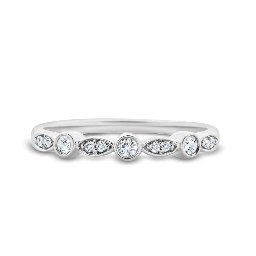 9ct White Gold Bead & Bezel Set Diamond Ring