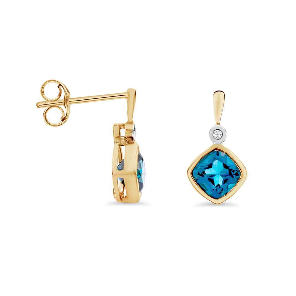 9ct London Blue Topaz & Diamond Stud Earring