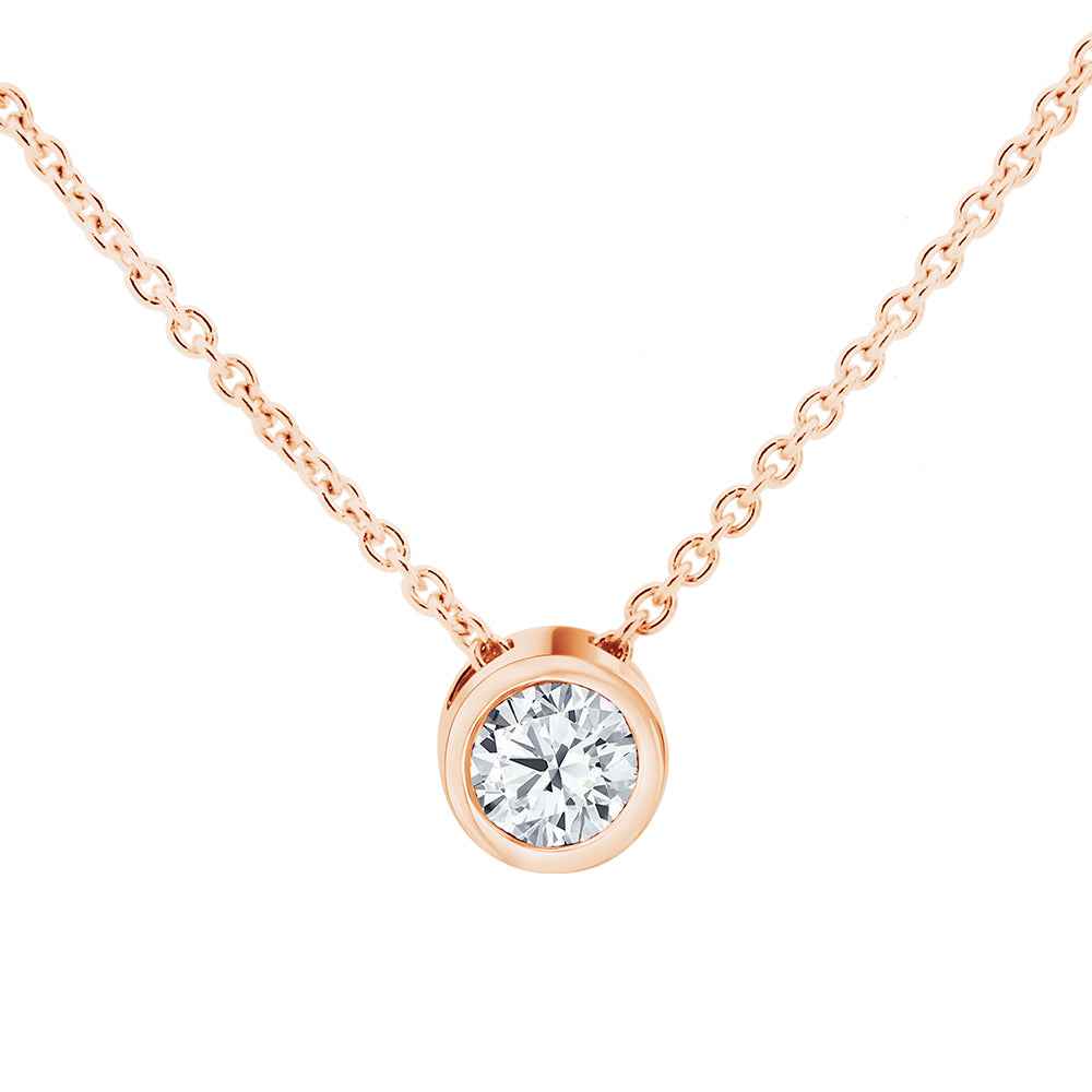 0.07CT Round Bezel Set Diamond Slider Pendant Necklace 9ct Rose Gold