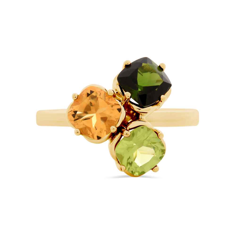Random Design Peridot, Citrine & Tourmaline Ring