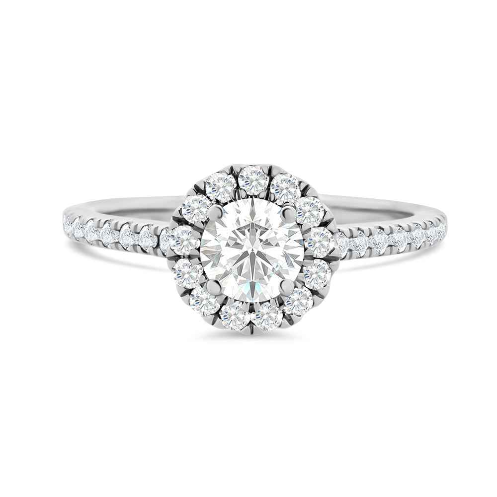 Round Brilliant Cut Halo Lab Grown Diamond Ring with Shoulder Stones 0.86ct TDW - Watsons Jewellers
