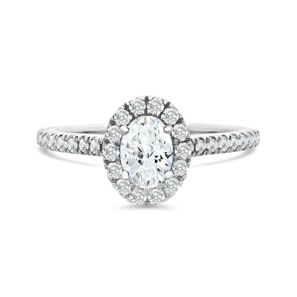 Oval Halo Lab Grown Diamond Ring with Shoulder Stones 0.85ct - Watsons Jewellers