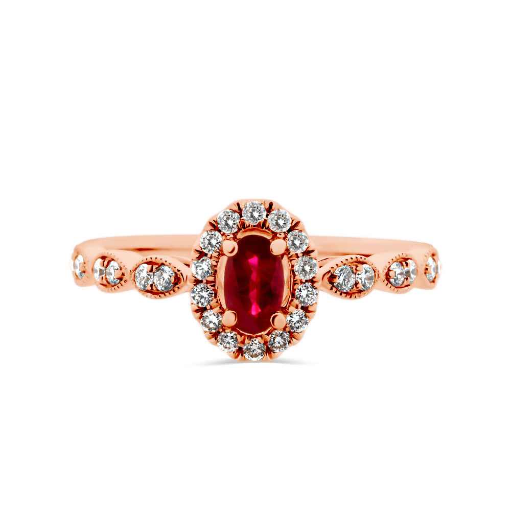 Ruby & Mined Diamond Ring 0.24ct TDW - Rose Gold