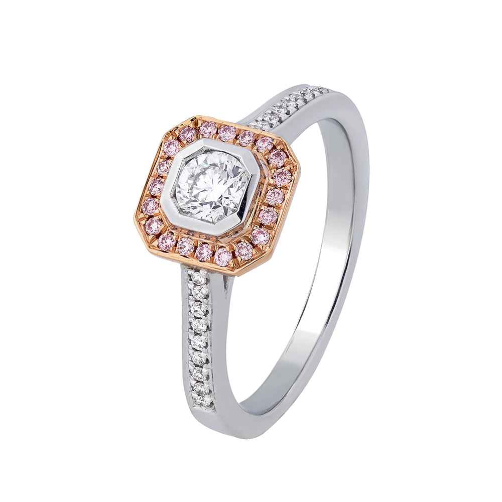 18CT W/RG BEAD & BEZEL SET PINK KIMBERLEY DIA RING .46CT TDW FP - Watsons Jewellers