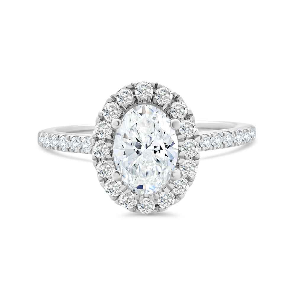Oval Halo Lab Grown Diamond Ring with Shoulder Stones 1.47ct - Watsons Jewellers