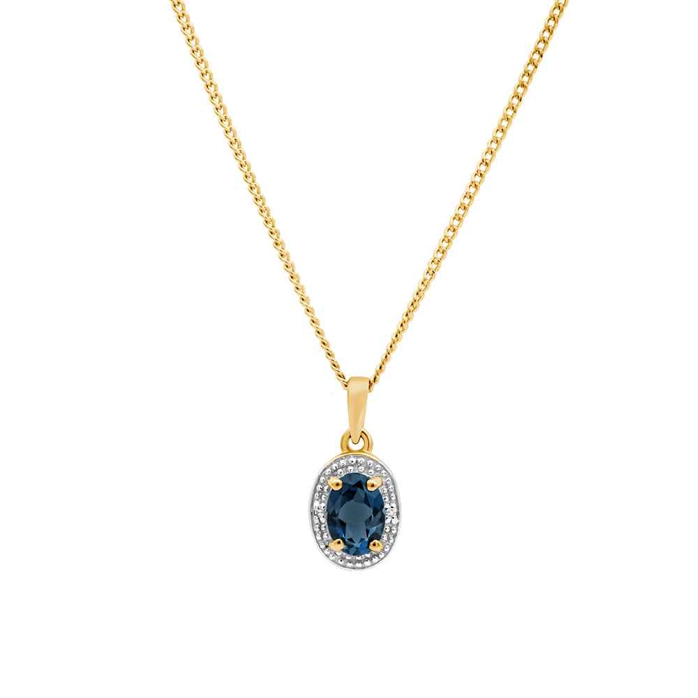 9CT YG LONDON BLUE TOPAZ & DIAMOND PENDANT