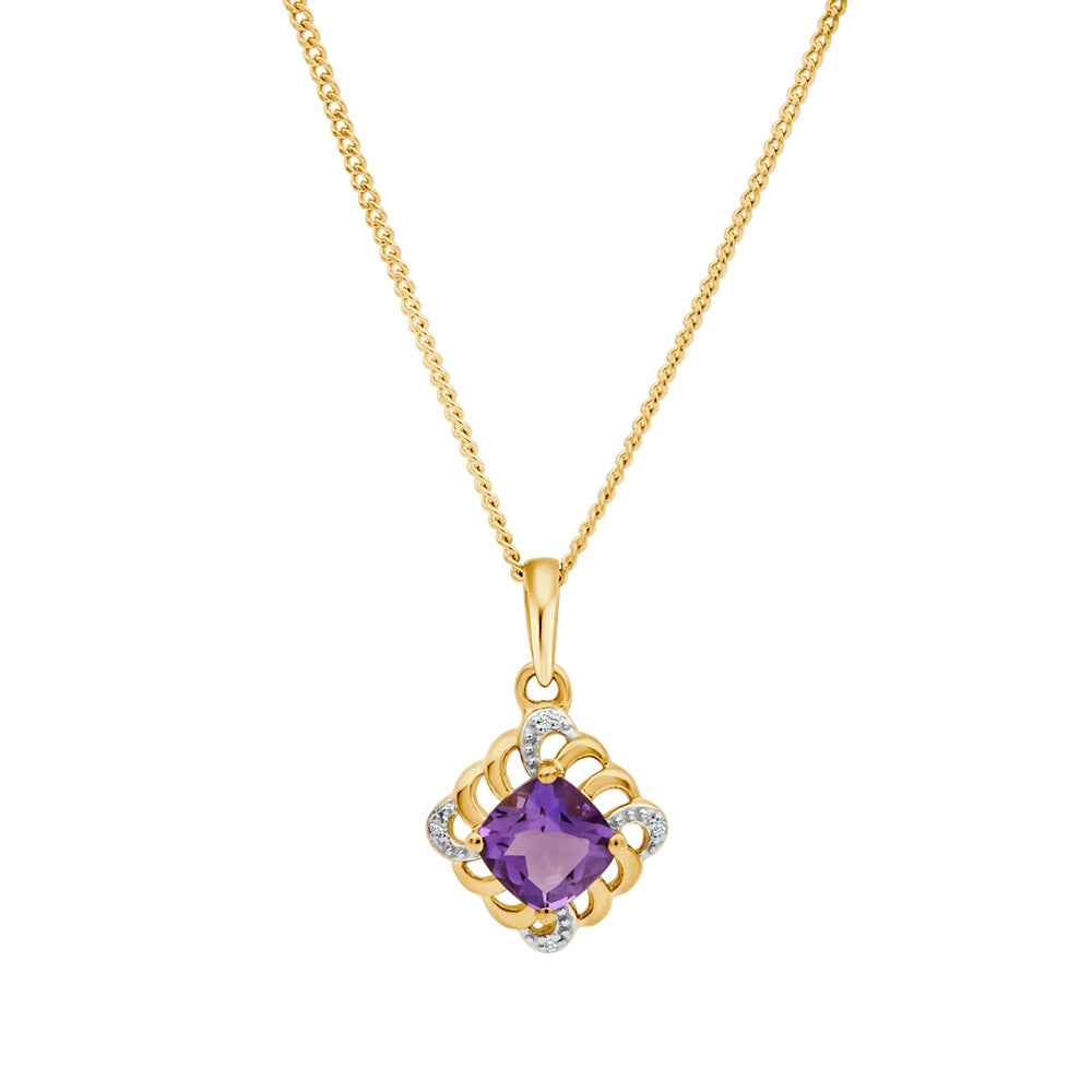 9CT YG AMETHYST & DIAMOND PENDANT