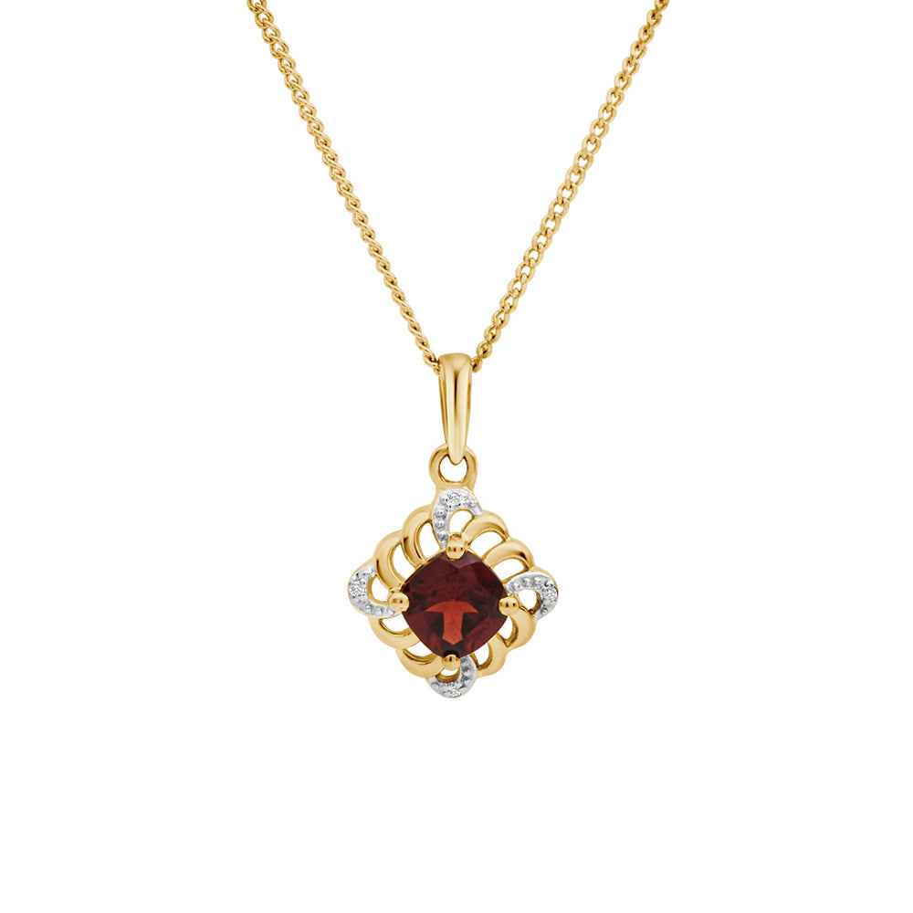 9CT YG GARNET & DIAMOND PENDANT