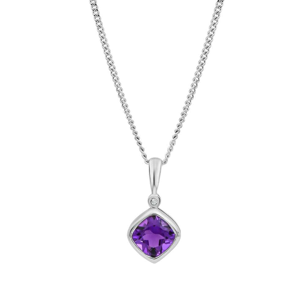 9CT WG AMETHYST & DIAMOND PENDANT