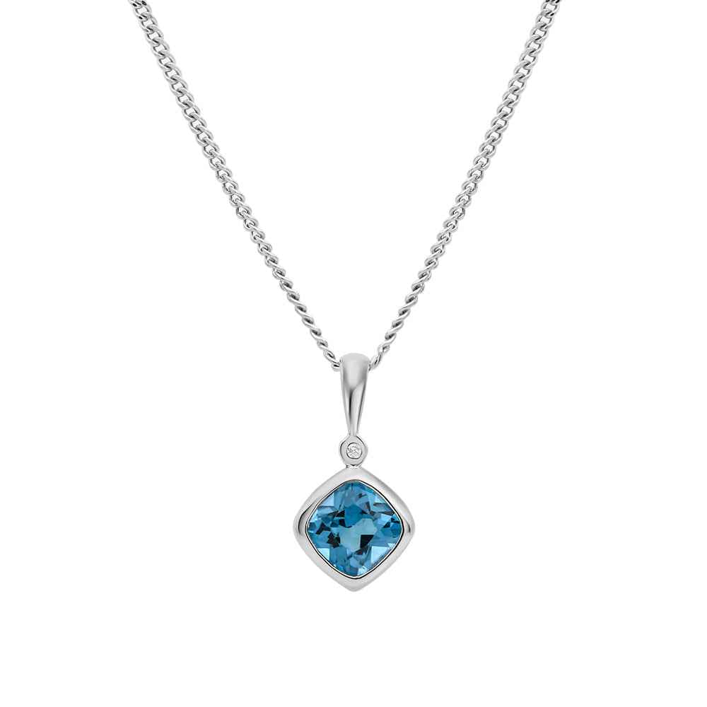 9CT WG LONDON BLUE TOPAZ & DIAMOND PENDANT