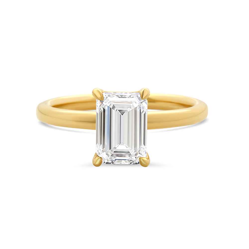 18CT YG CLAW SET SOLITAIRE EMERALD CUT LAB GROWN DIA RING 1.52CT TDW E VVS2 - Watsons Jewellers