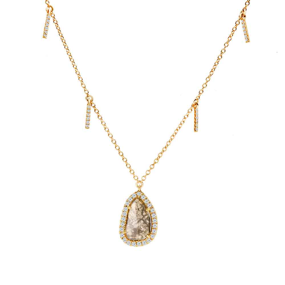 Salt & Pepper Diamond Slice Pendant Necklace With Claw Set Round Brilliant Cut Diamonds 18CT Yellow Gold