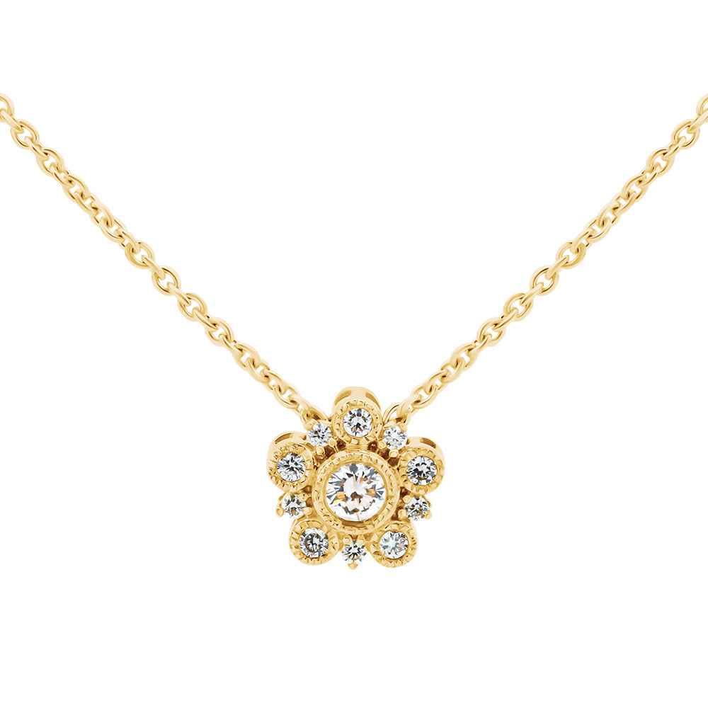 Floral Inspired Bezel Set Diamond Pendant Necklace 9ct Yellow Gold