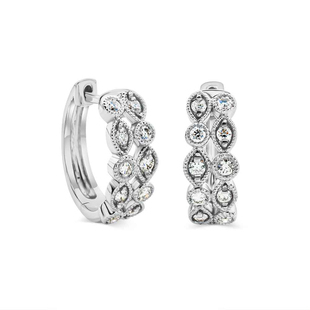 Bead & Bezel Set Diamong Huggie Earrings