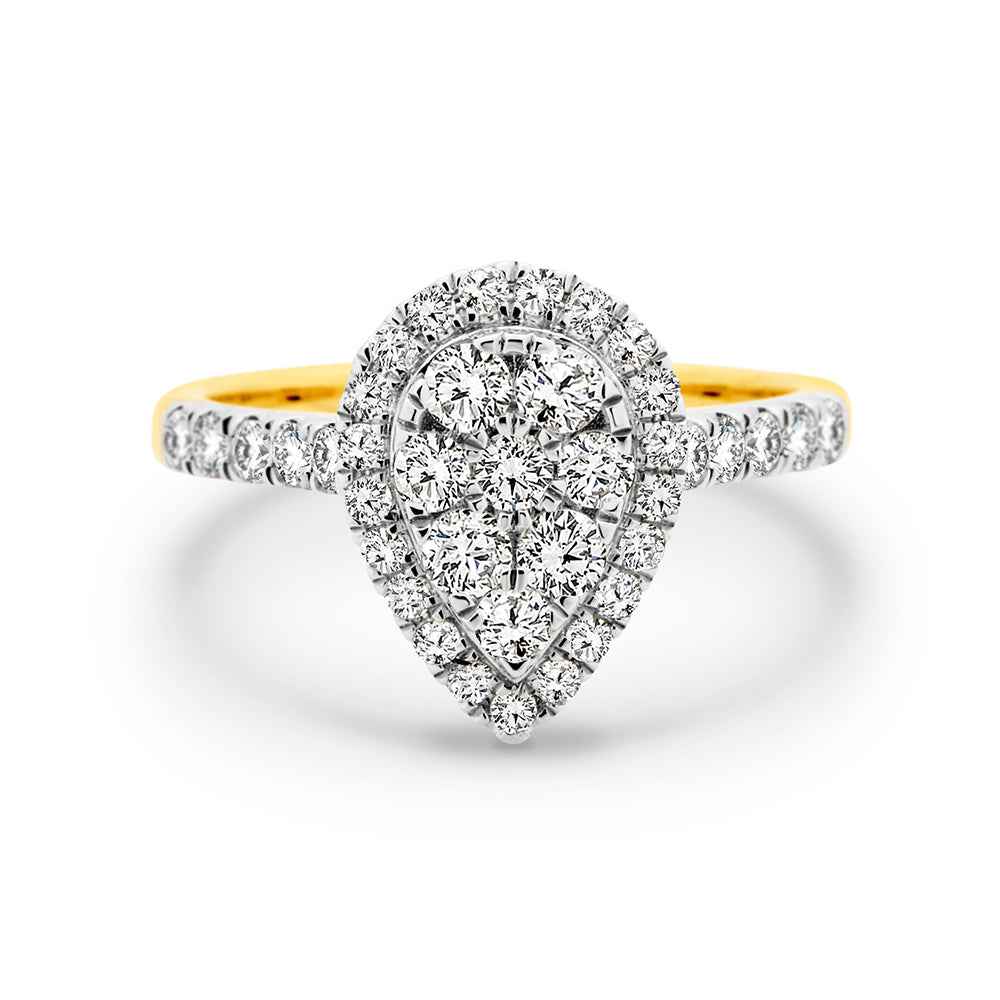 9CT Yellow Gold Pear Shaped Cluster Ring - Watsons Jewellers