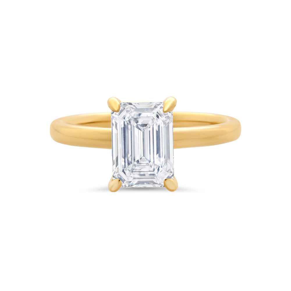 18CT YG CLAW SET SOL EMERALD CUT LAB GROWN DIA RING 2.01CT TDW E VS1 - Watsons Jewellers