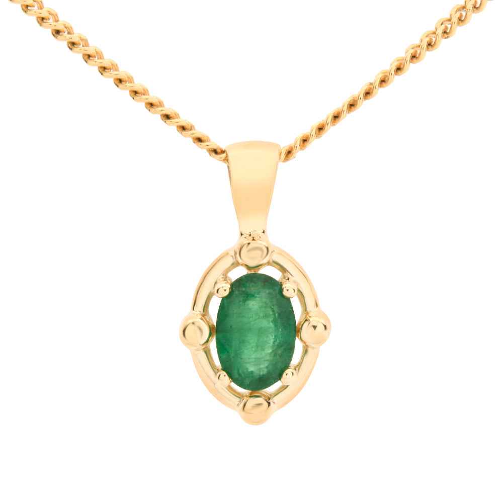 Vintage Inspired Art-Deco Oval Emerald Pendant Necklace