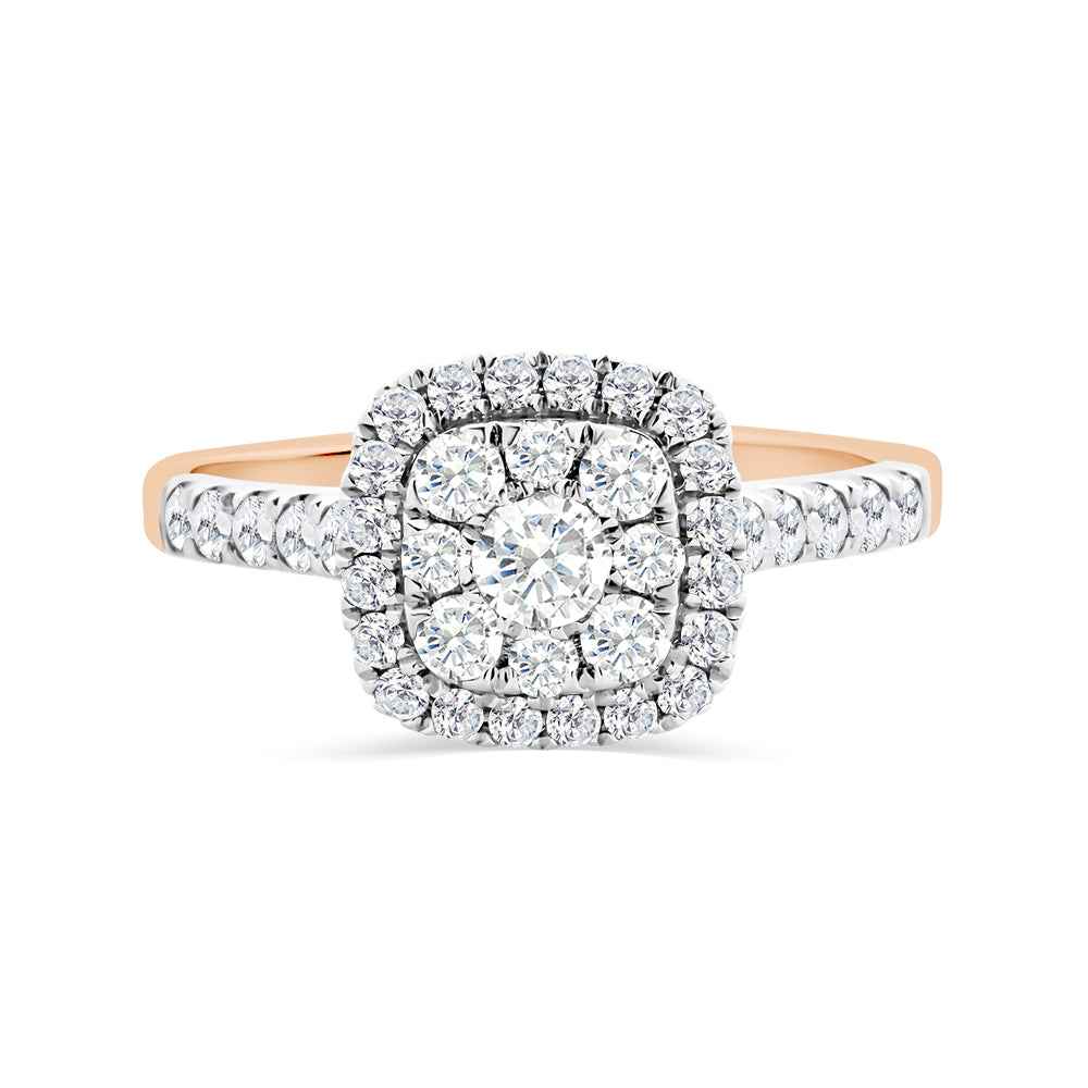 9ct Rose Gold Cusion Shaped Cluster Engagment Ring 0.70ct - Watsons Jewellers
