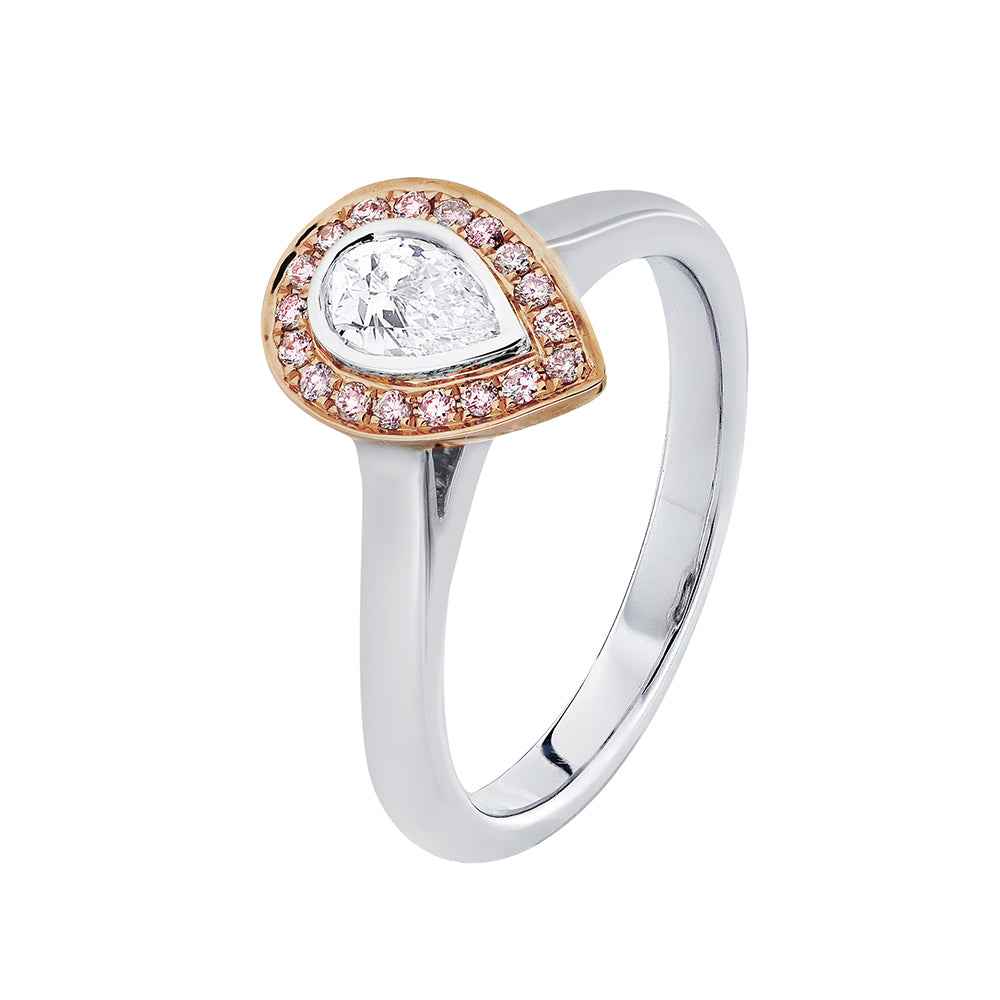 18CT W/RG BEAD & BEZEL SET ARGYLE PK KIMB & WHT DIA RING .41CT TDW FLP - Watsons Jewellers