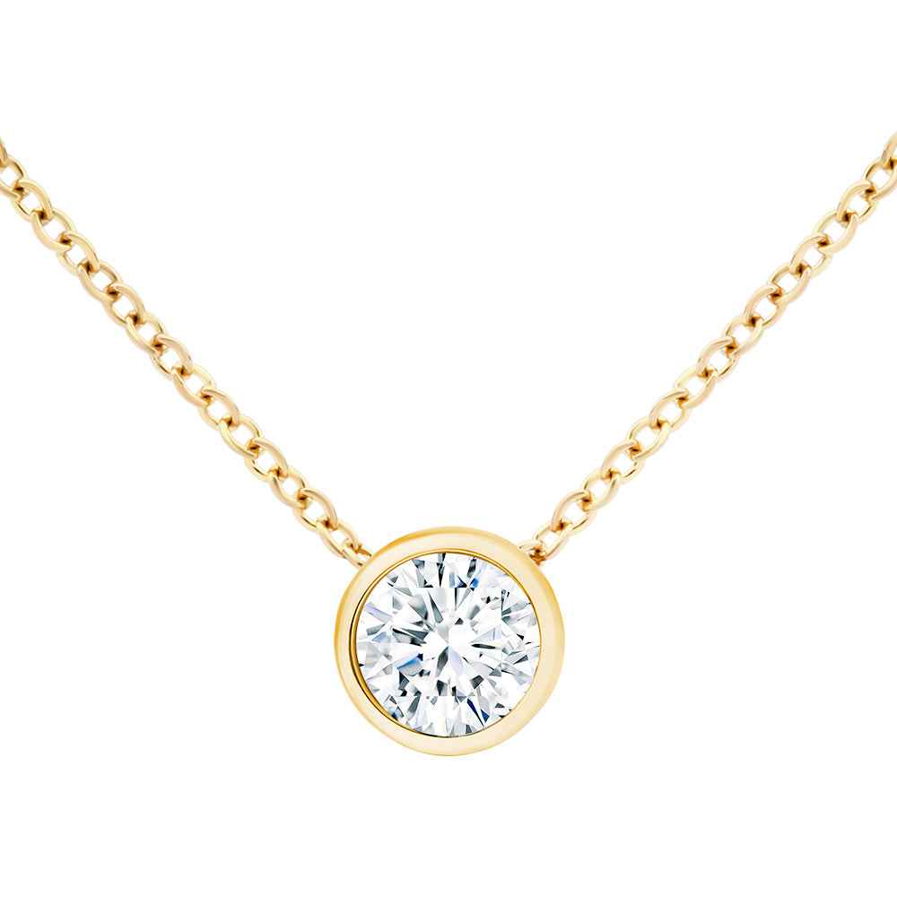 0.80CT Handmade Labgrown Diamond Bezel Set Slider Pendant Necklace On Gold Chain 9CT Yellow Gold