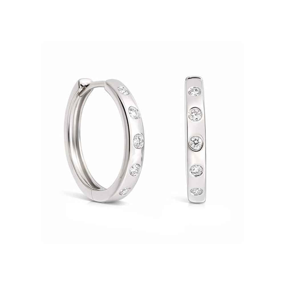 Flush Set Diamond Huggie Earringsd 21mm 0.15ct TDW - White Gold