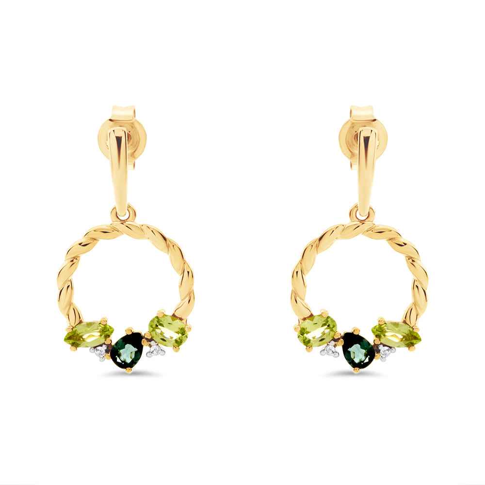 Tourmaline, Peridot & Diamond Stud Earrings