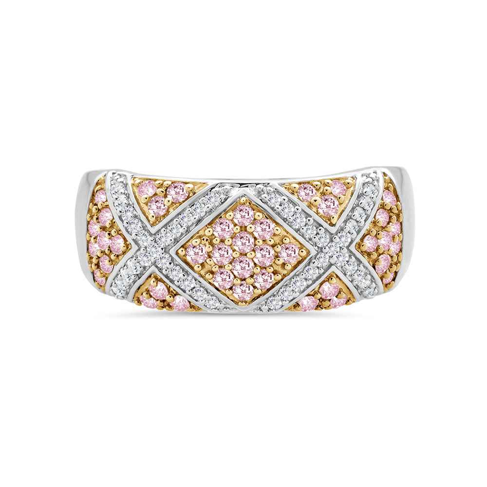 Pave Set Natural Pink & White Diamond Criss-Cross Ring - Watsons Jewellers