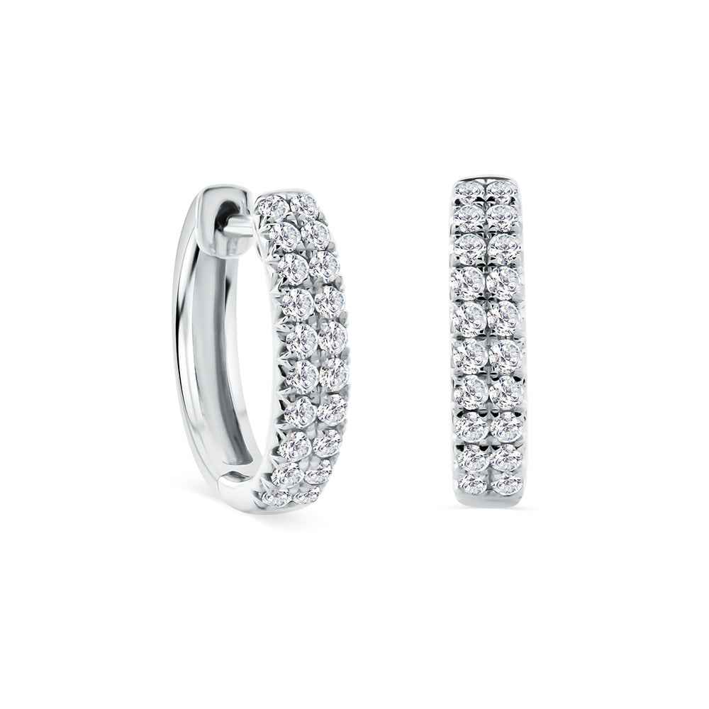 Double Row Claw Set Diamond Huggie Earrings in 18ct White Gold