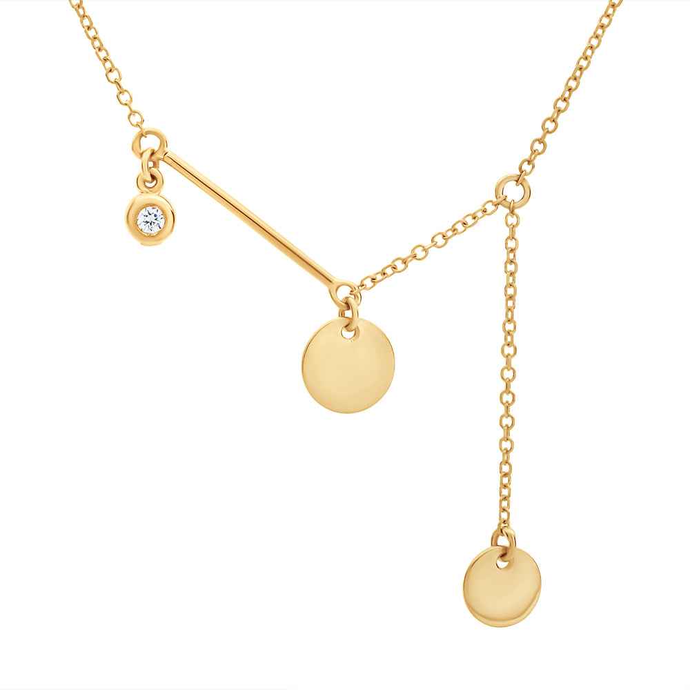 9ct Yellow Gold Bar, Bezel & Disc Chain Pendant