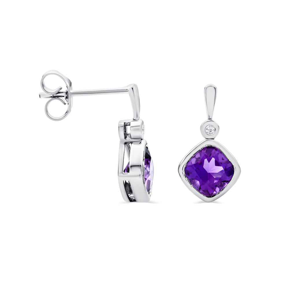 Amethyst & Diamond Stud Earrings