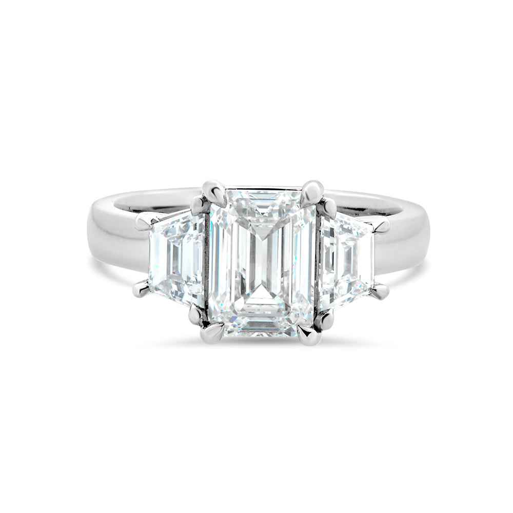 Emerald & Trapezoid Cut Lab Grown Trilogy Diamond Ring - Watsons Jewellers