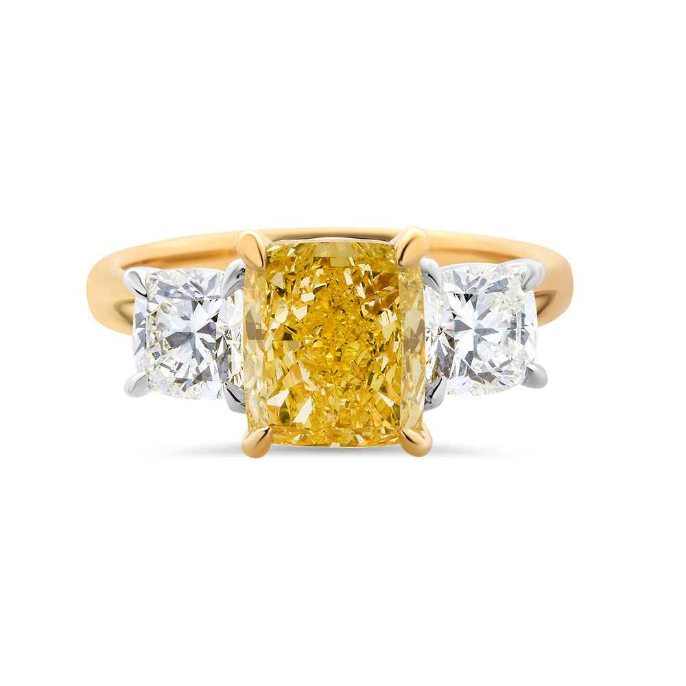 Enhanced Radiant Yellow Diamond with Cushion Cut Side Stones 2.96ct TDW - Watsons Jewellers
