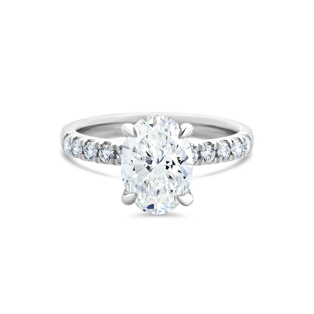 Oval Cut Lab Grown Diamond Solitaire Ring with Shoulder Diamonds 2.25ct TDW - Watsons Jewellers
