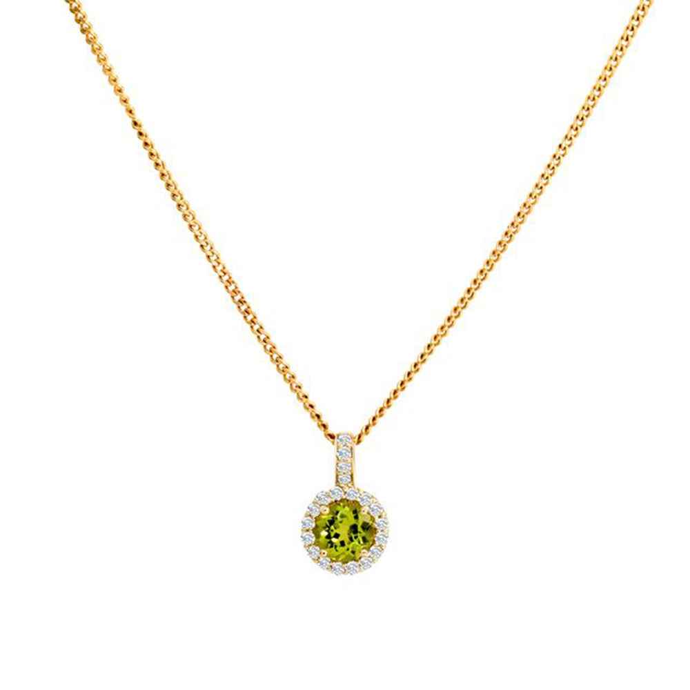 Peridot & Diamond Halo Necklace - Yellow Gold