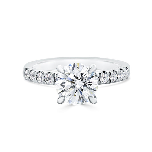 4 Claw Round Brilliant Cut Lab Grown Solitaire Ring With Claw Set Shoulder Diamonds