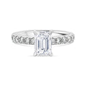 18ct White Gold Emeral Cut Lab Grown Diamond Ring With Shoulder Diamonds