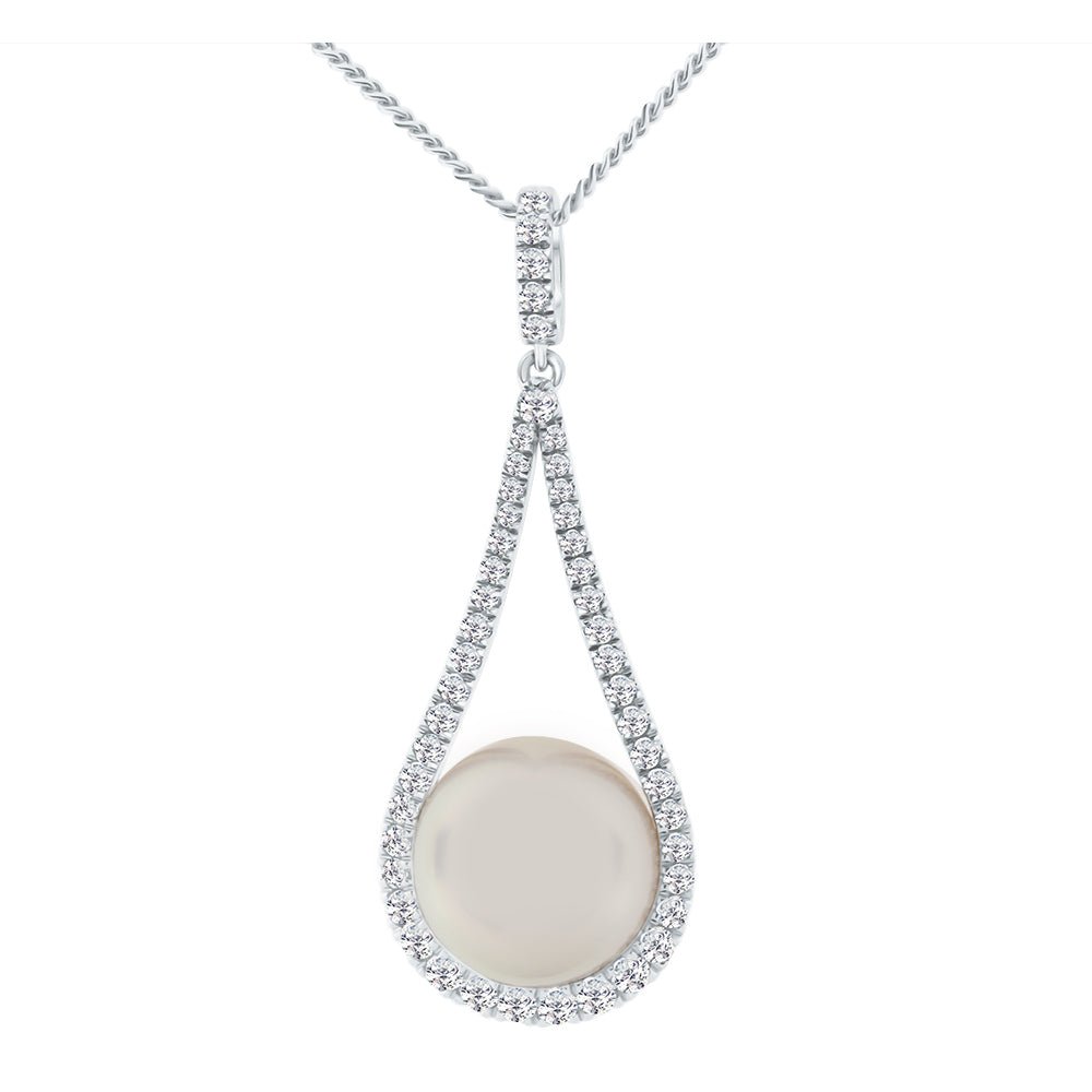 11.80CT Round South Seas Pearl & Diamond Pendant in 18ct White Gold - Watsons Jewellers