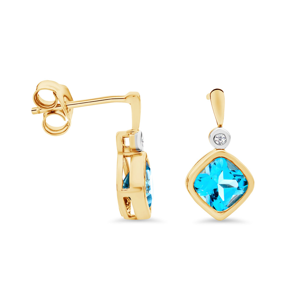 Swiss Blue Topaz & Diamond Stud Earrings