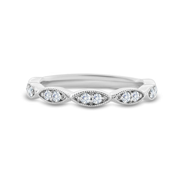 18ct White Gold Scalloped Millgrain Edged Diamond Ring - Watsons Jewellers