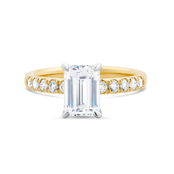 Emerald Cut Lab Grown Diamond Solitaire Diamond Ring with Shoulder Diamonds 1.75ct TDW