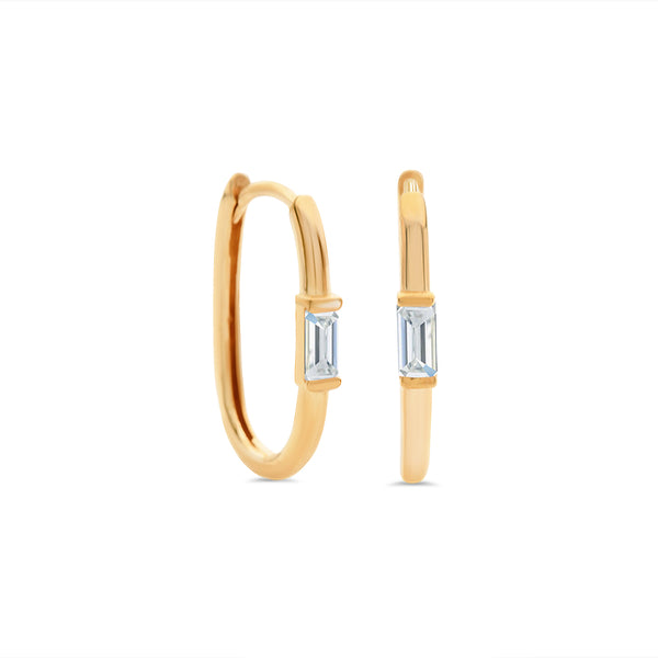 Emeral Cut Cubic Zirconia Paper Clip Huggie Earrings